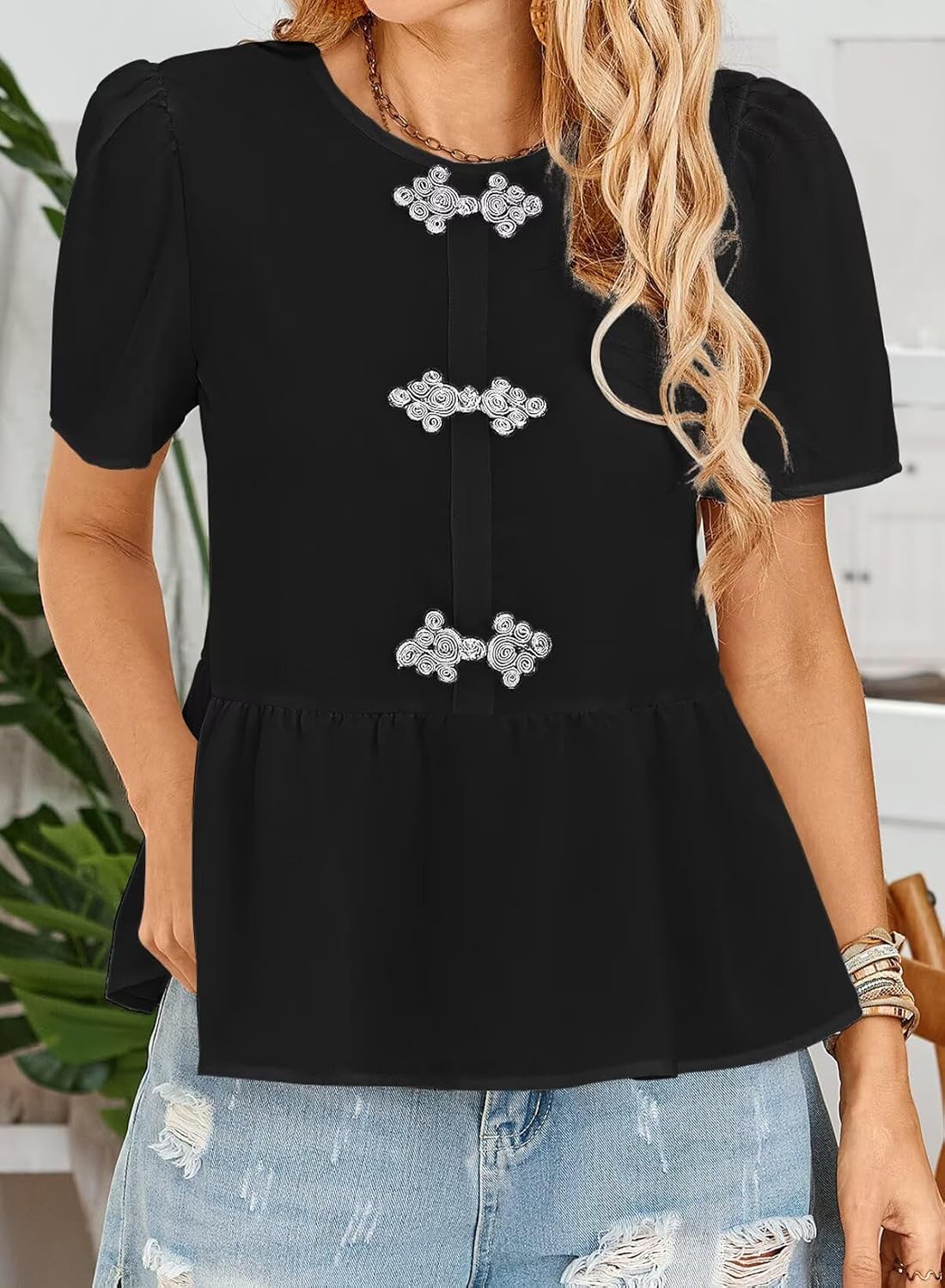 Women's Tunics Babydoll Top Short Sleeve Summer Tops Crew Neck Ruffle Pleated Blouse Tee Shirts - Image 6