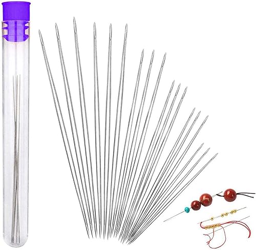 Miniatura 2 de UOOU Juego de 28 agujas de cuentas y 18 agujas de bordado de ojo grande con botella de aguja, dedal, enhebradores para fabricación de joyas