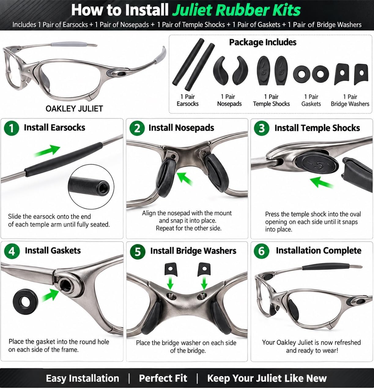 Galaxy Nose Pads & Earsocks Rubber Kits For Oakley Juliet Black image 2