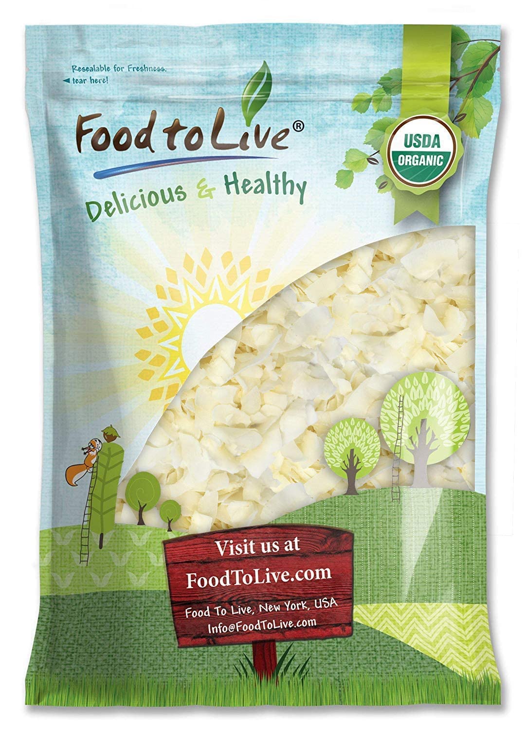Food to Live Organic Coconut Chips, 3 lbs - Raw Unsweetened Desiccated Flakes, Non-GMO Keto Vegan Bulk Snack for Baking & Toppings