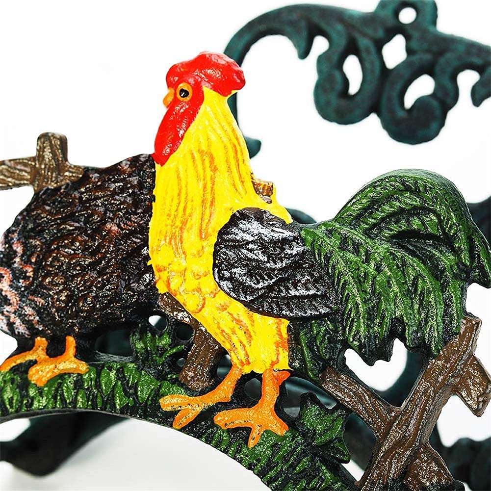 Soporte de manguera montado en la pared para jardín de hierro fundido, soporte de manguera de metal para gallo encantador, carrete de estante de manguera para interiores y exteriores decorativo de e