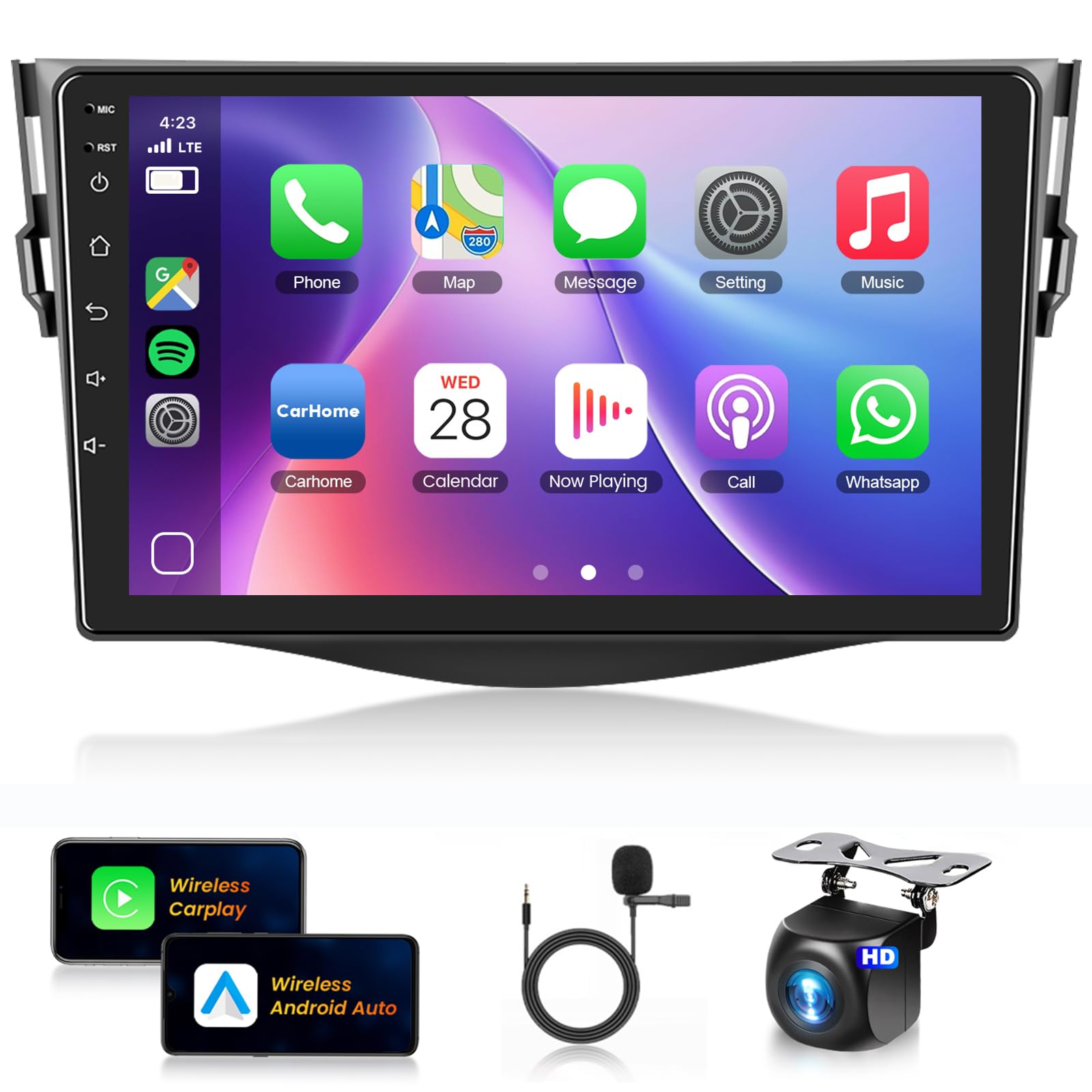 4G+64GB- for Toyota RAV4 2006-2012 Wireless CarPlay Car Stereo Receiver, 9 Inch Android Auto IPS 1280 * 720 Touchscreen Headunit,Android Car Radio with DSP Bluetooth FM WiFi/GPS/HD Backup Camera