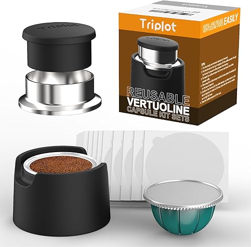 Triplot Kit de cápsulas Vertuo reutilizables, para reutilizar cápsulas Nespresso Vertuo, con 50 tapas de sellado de papel de aluminio, asiento de
