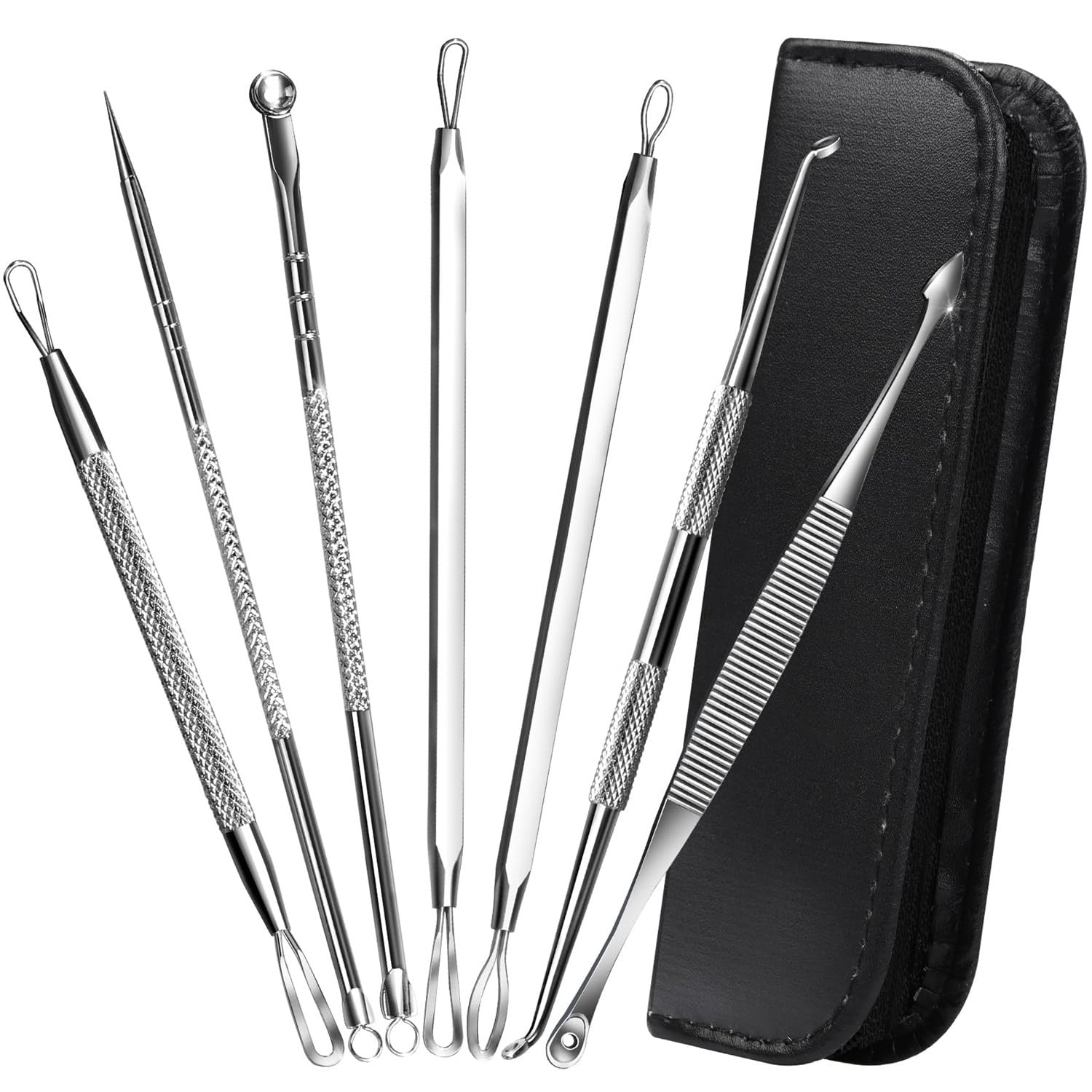KLCDD 7pcs Stainless Steel Pimple Popper Tool Kit Blackhead Remover Tools Blackhead Extractor, Pimple Extractor Spoon for Face Blemish Acne Pimple Extractor