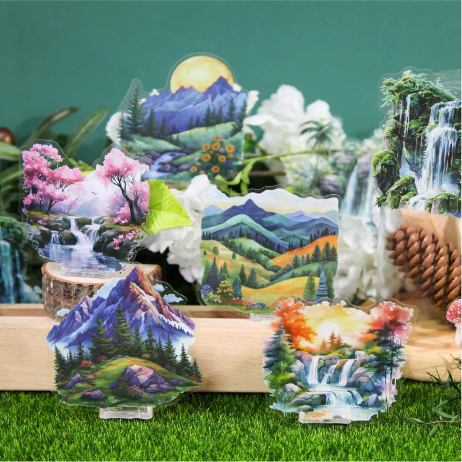 80 Pieces Vintage Natural Landscape PET Sticker Set, Mountain, Waterfall and Forest Stickers for Scrapbooking, Journaling, Waterproof DIY Crafts, and Junk Journal Supplies (4 Pack)