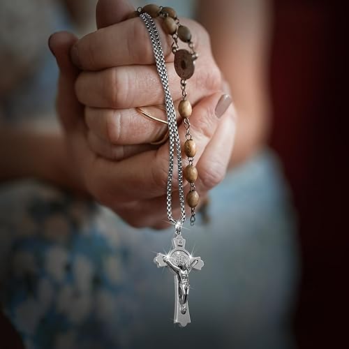 Miniatura 6 de Anwlki Collar de crucifijo de San Benito, medalla de San Benito, cruz bendiga seguridad, colgante religioso para hombres, mujeres, familia, padres,