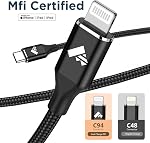 iPhone Charger 6FT [Apple MFi Certified] USB C to Lightning Cable Fast Charging Nylon Braided iPhone Cord Compatible with iPhone 14/13/12/11/Pro/Max/XS/XR/X/8/7/6/SE, iPad,Black