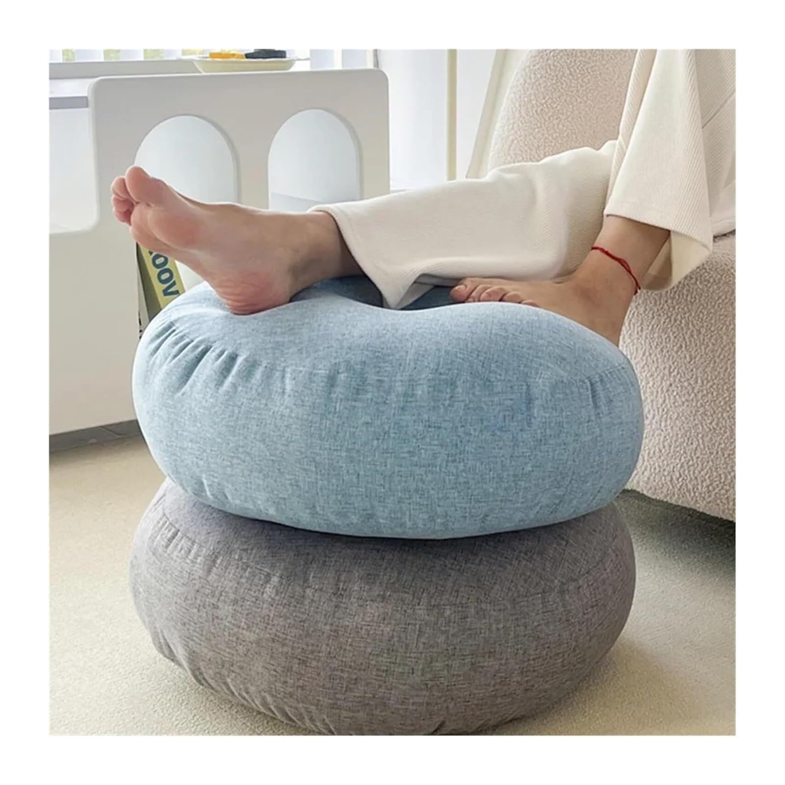 Grube siedzisko podłogowe, Poduszki do medytacji Bawełniana lniana poduszka na oparcie siedzenia Wielokolorowa Średnica 45-55 cm(Blue,Diameter 45CM)
