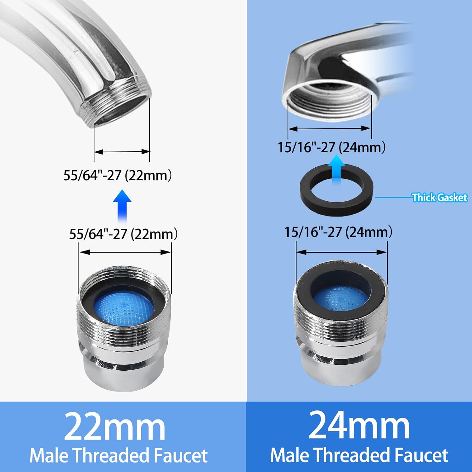 Biaungdo 2 Pack Dishwasher Faucet Adapter, Portable Sink Faucet Aerator Adapter Connection, 15/16-27 Male & 55/64-27 Female for Kitchen/Bathroom
