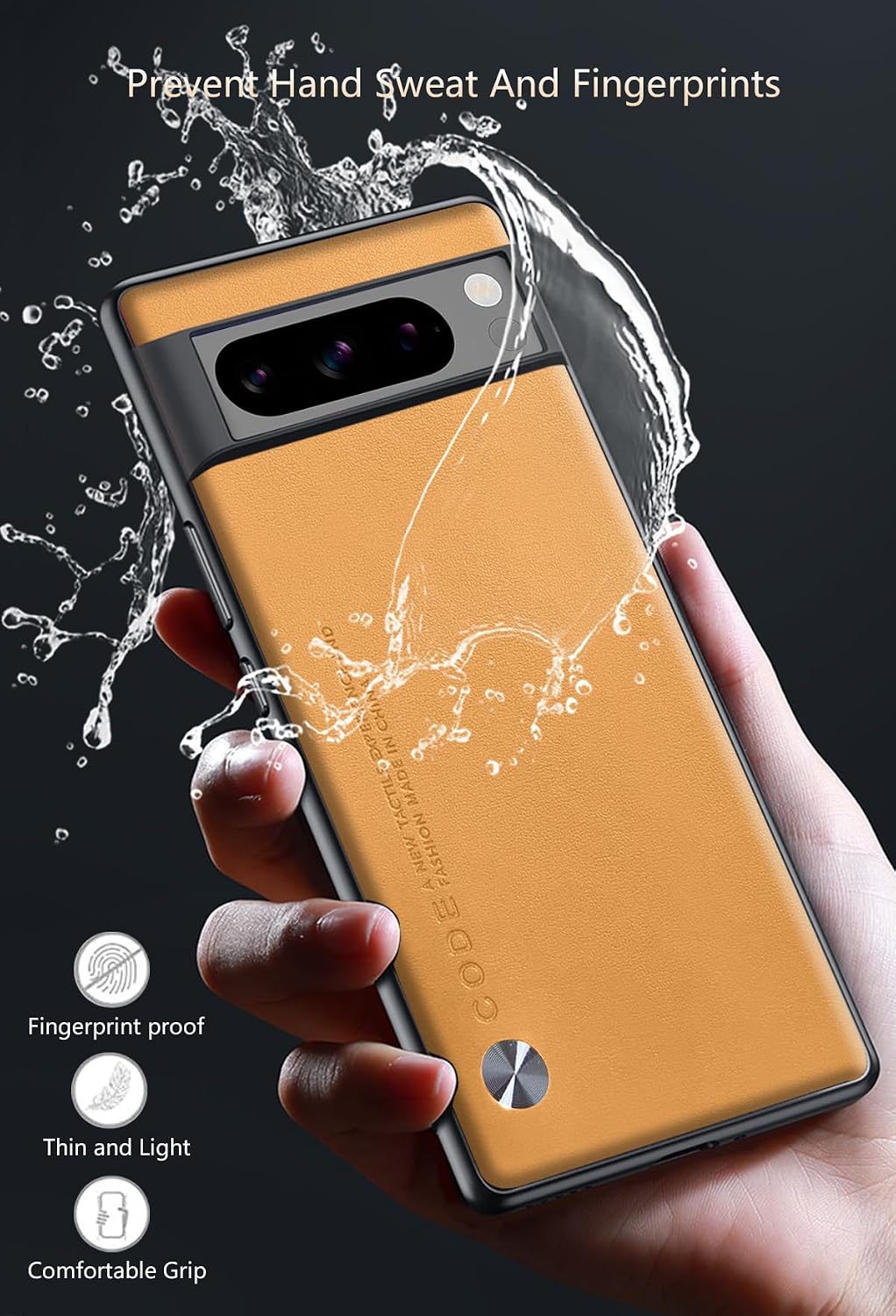 for Google Pixel 8 Pro Case, Anti-Fingerprint Faux Leather Back + Soft TPU Shockproof Durable Edges, Anti-Scratch Slim Fit Camera Protective Cover Phone Case for Google Pixel 8 Pro (Yellow) image 4