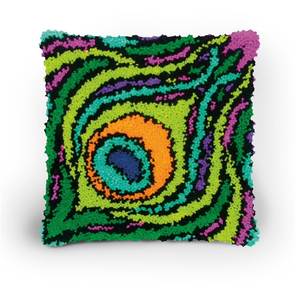 Dimensions Colorful Peacock Feather Latch Hook Craft Kit for Kids, 16'' x 16''