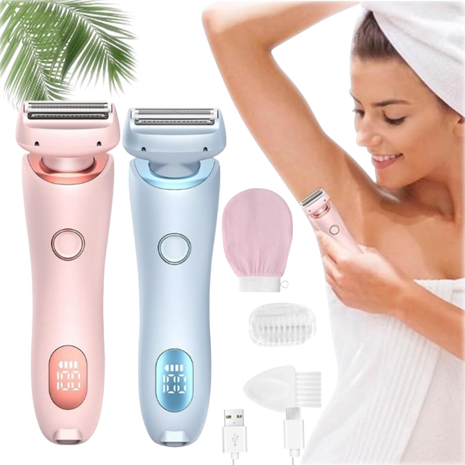 Glisse Pro Haarentferner Boulina, Boulina Rasierer Damen, 2025 Rasierer Damen intimbereich, IPX7 Waterproof, Cordless USB Wet/Dry Epilator with LED Display, for Face, Bikini, Legs, Arms, Body (2-C)