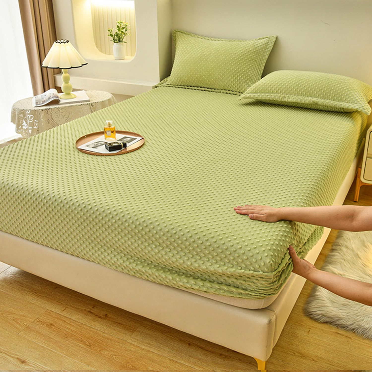 Zielony aksamitny ochraniacz na materac, 200 x 220 cm, miękki i oddychający pokrowiec na łóżko w rozmiarze queen / king size, pyłoszczelny i ciepły, gruby, 200 x 220 cm, głęboka kieszeń, można prać w
