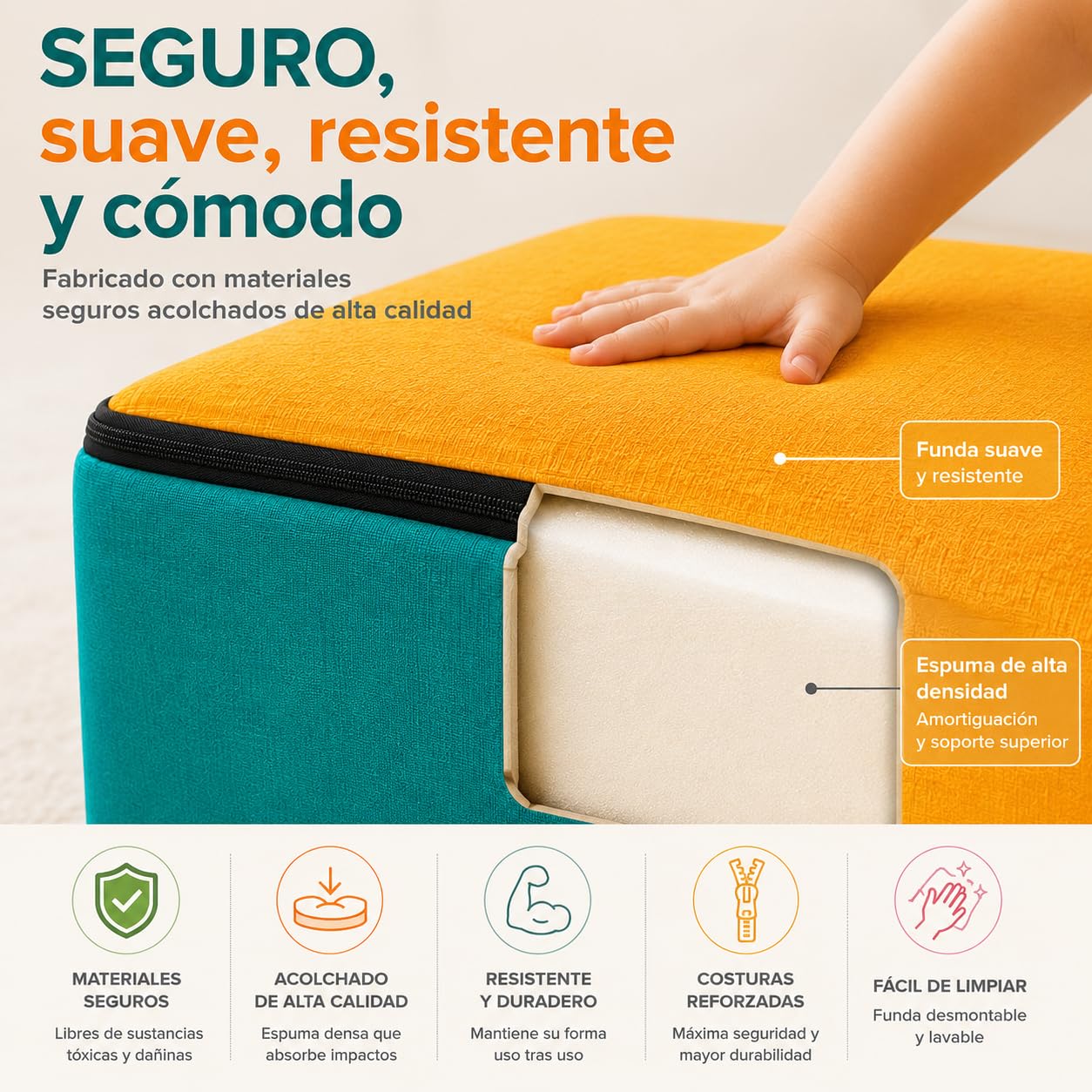 TIENDA EURASIA – Figuras de Espuma para Psicomotricidad Infantil | Bloques Blandos de Juego Educativo | Espuma y Poliéster | Diferentes Formas | Multicolor (Cuadrado 40x40x20 cm)