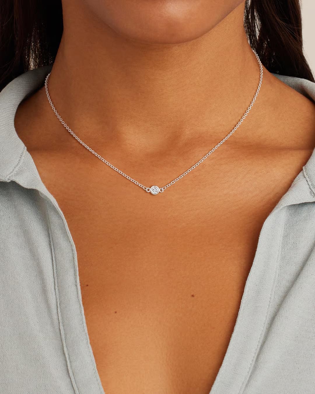 Cubic Zirconia Necklace, Dainty 14k Gold Plated Diamond Necklaces For Women Choker Necklace Simple Gold Plated CZ Jewelry Necklaces for Women Trendy Gifts - Image 3