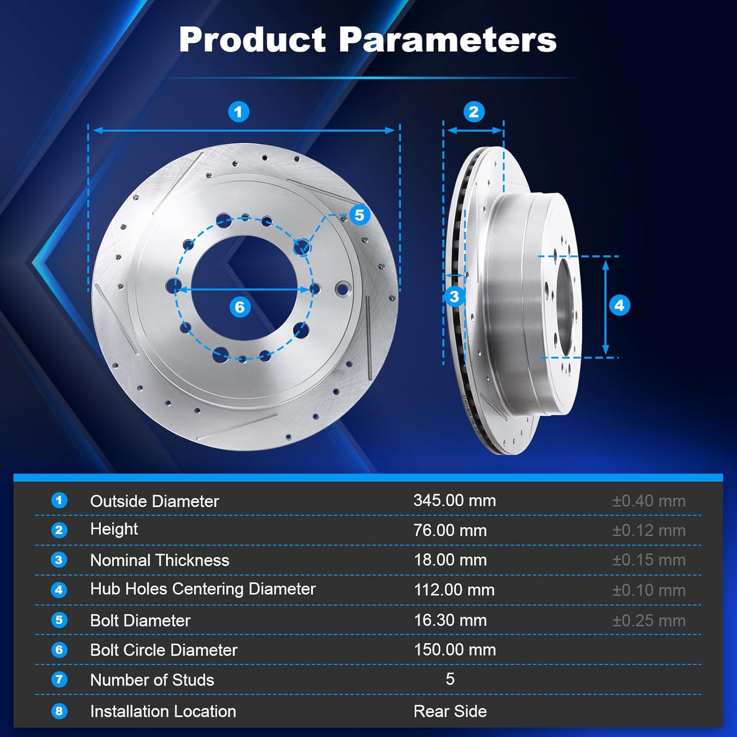 Anytek Front & Rear Drilled and Slotted Disc Brake Rotors & Pads for Toyota Land Cruiser 2016-2021 Sequoia 2008-2021 Tundra 2007-2021 for Lexus LX570 2016-2020 Replace# 31482 31483 D1303 D1304
