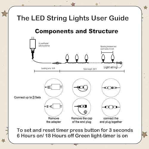 Miniatura 3 de Dazzle Bright Guirnalda de luces de Navidad C9, 100 luces LED de 66 pies, impermeables, conectables, con 100 clips de resorte, decoración de Navidad