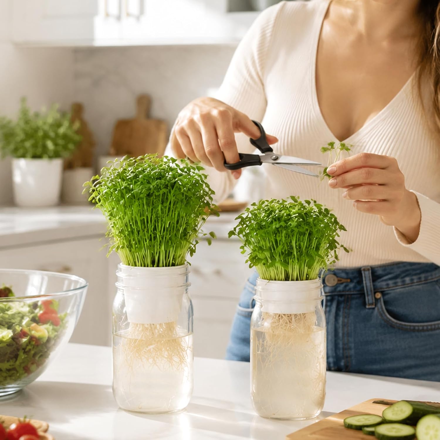 4 PCS Microgreen Grower for Mason Jars, Deep and Shallow Hydroponic Sprouting Trays with 20 Seedling Absorbent Paper for Microgreens Radish Pea Seeds