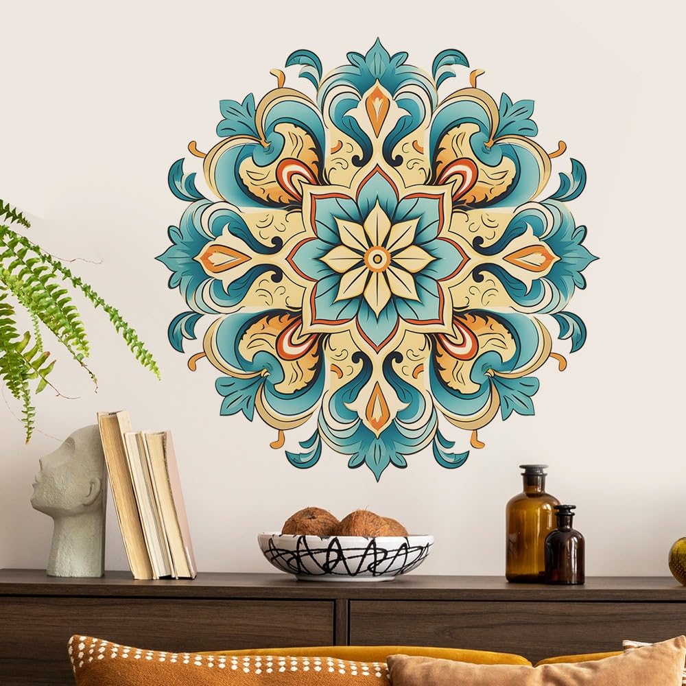 COVPAW Wall Sticker Mandala Gold Yellow Purple Green Living Room Bedroom Wall Sticker Wall Picture Boho Style Hallway Yoga Wall Decoration (Green)