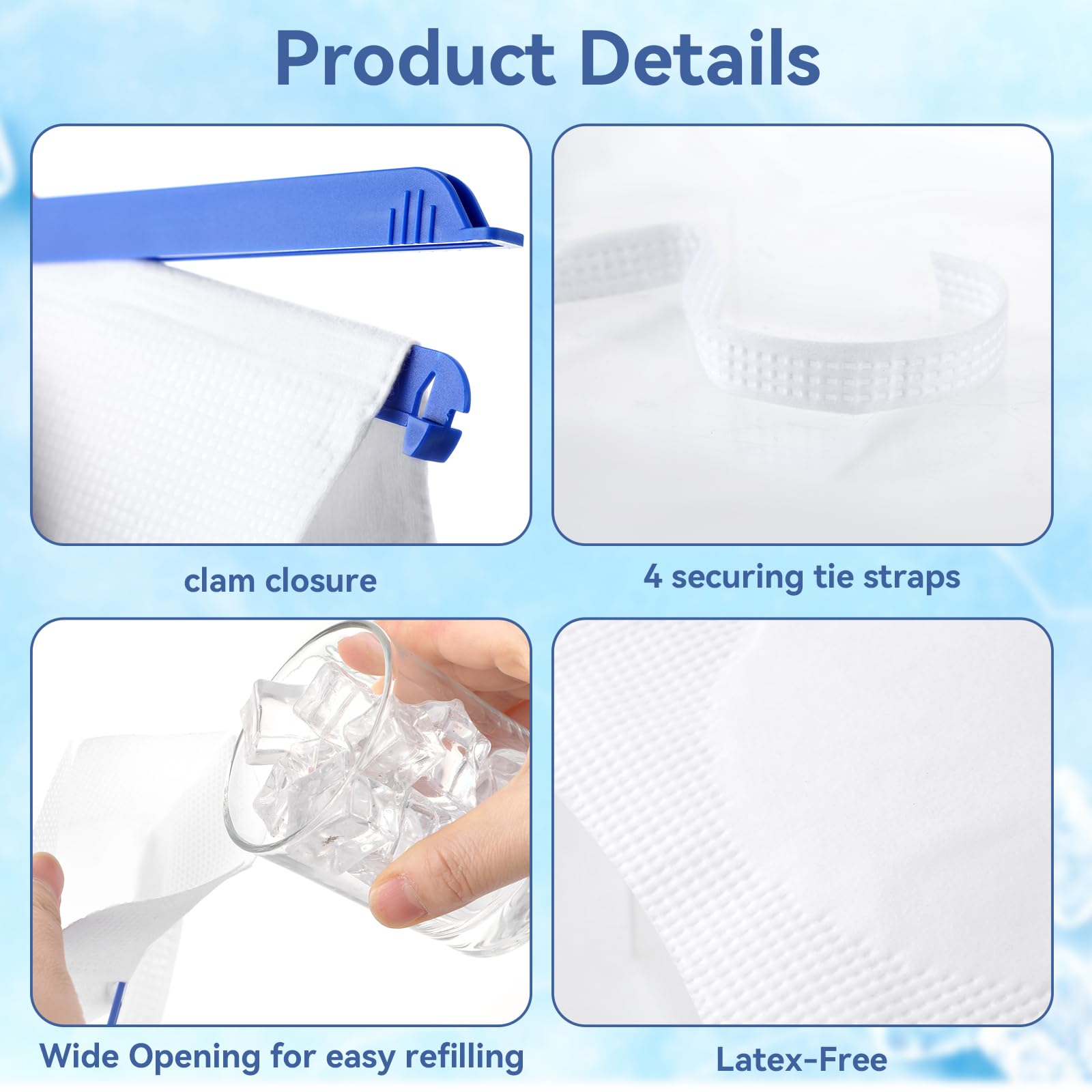 Syhood Bolsas de hielo grandes reutilizables de 7 x 14 pulgadas, bolsas frías recargables con cierre de abrazadera, paquetes de hielo con cubierta exterior suave y capa interior resistente a fugas