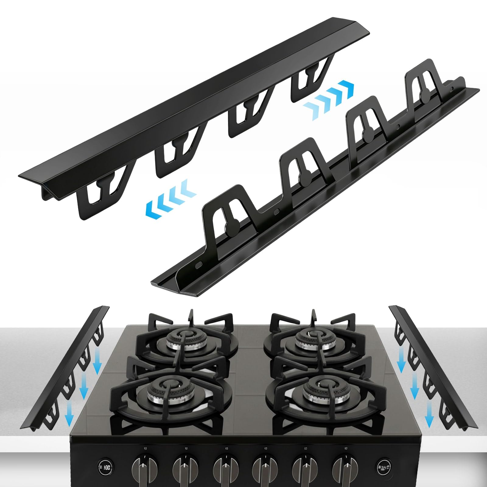 T-Shape Stove Gap Covers Stainless Steel, 2 Pack Stove Gap Filler Easy Retractable Length 13.8" to 27.5", Width 1.85" - ALMCALS Oven Gap Filler Stove Guards Range Trim Kit