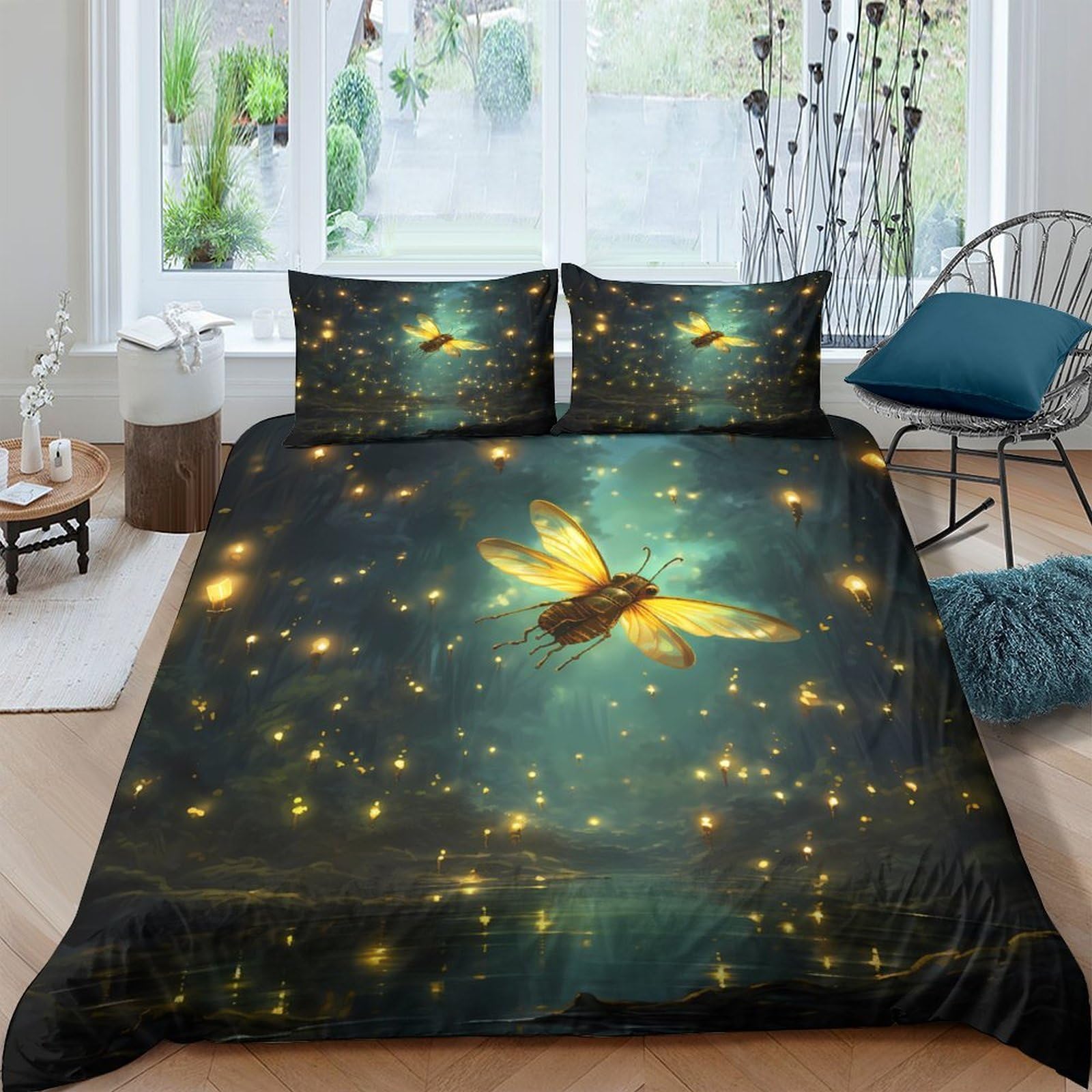 Ctjqhvkz Style-10 3D Printed Firefly Night Forest Fitted Sheet Microfiber Soft Anti-Slip Bed Sheet For Bedroom Guest Room Decor Single（135X200cm）