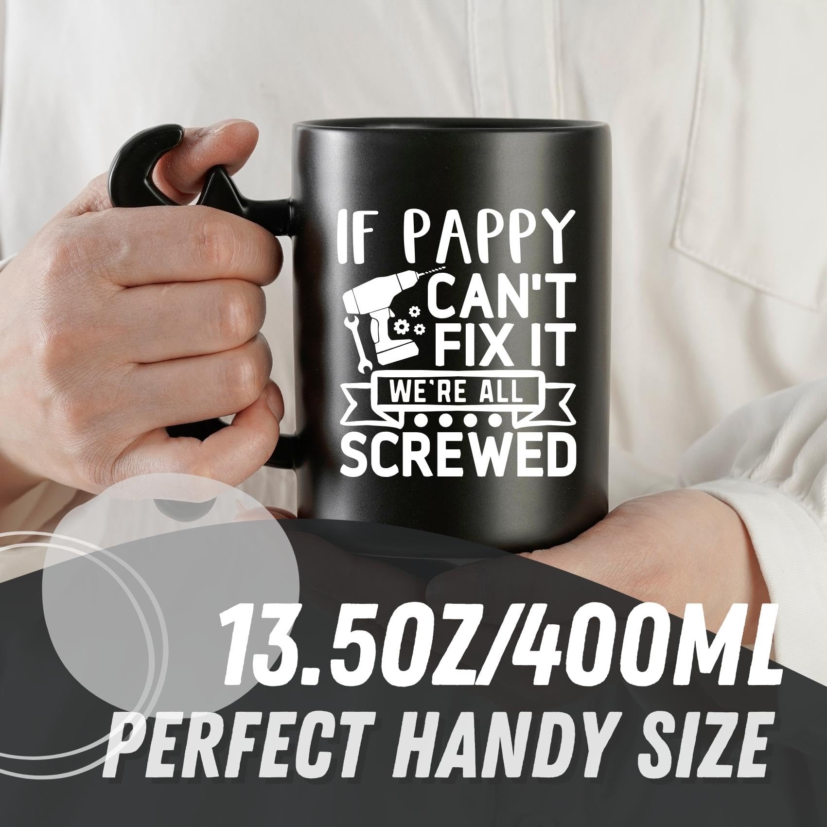 Onebttl Pappy Gifts for Fathers Day, Christmas, Coffee Mug with Wrench Handle, 13.5oz/400ml Funny Mug for Grandpa