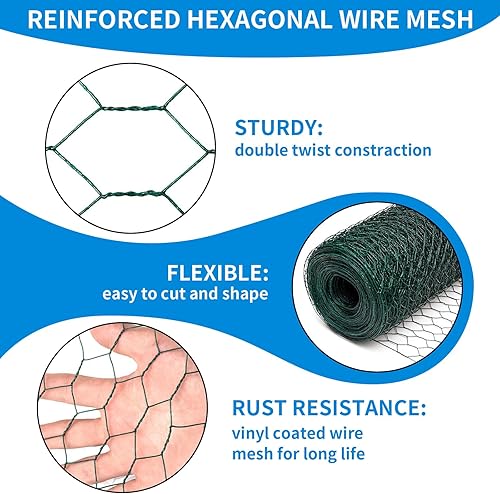 Miniatura 11 de Valla de malla de alambre de pollo negro de 12 x 150 pies, red galvanizada de calibre 20 y rollo de valla de malla de jardín de 1 pulgada, alambre