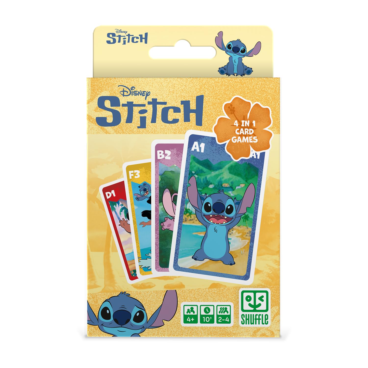 Shuffle – Gioco di carte 4 in 1 Stitch - 7 famiglie, battaglia, memo e azione - Gioco di carte Disney Lilo & Stitch per bambini, famiglia e amici - a partire da 4 anni, a partire da 2 giocatori