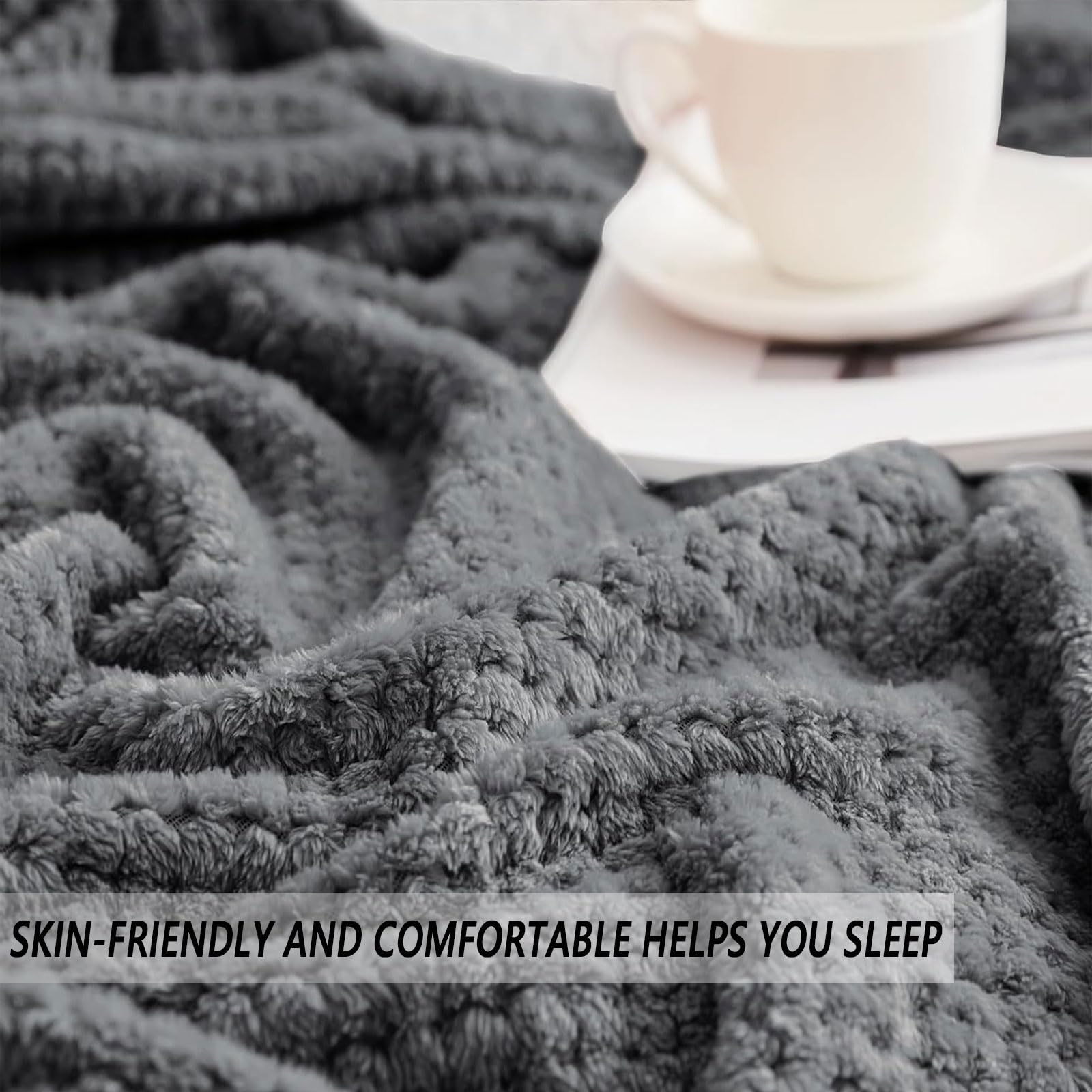 Manta Franela 130 x 170 cm Exquisita y Cálida Manta para Todas Las Estaciones de Franela Polar para Sofá y Cama, Gris Oscuro
