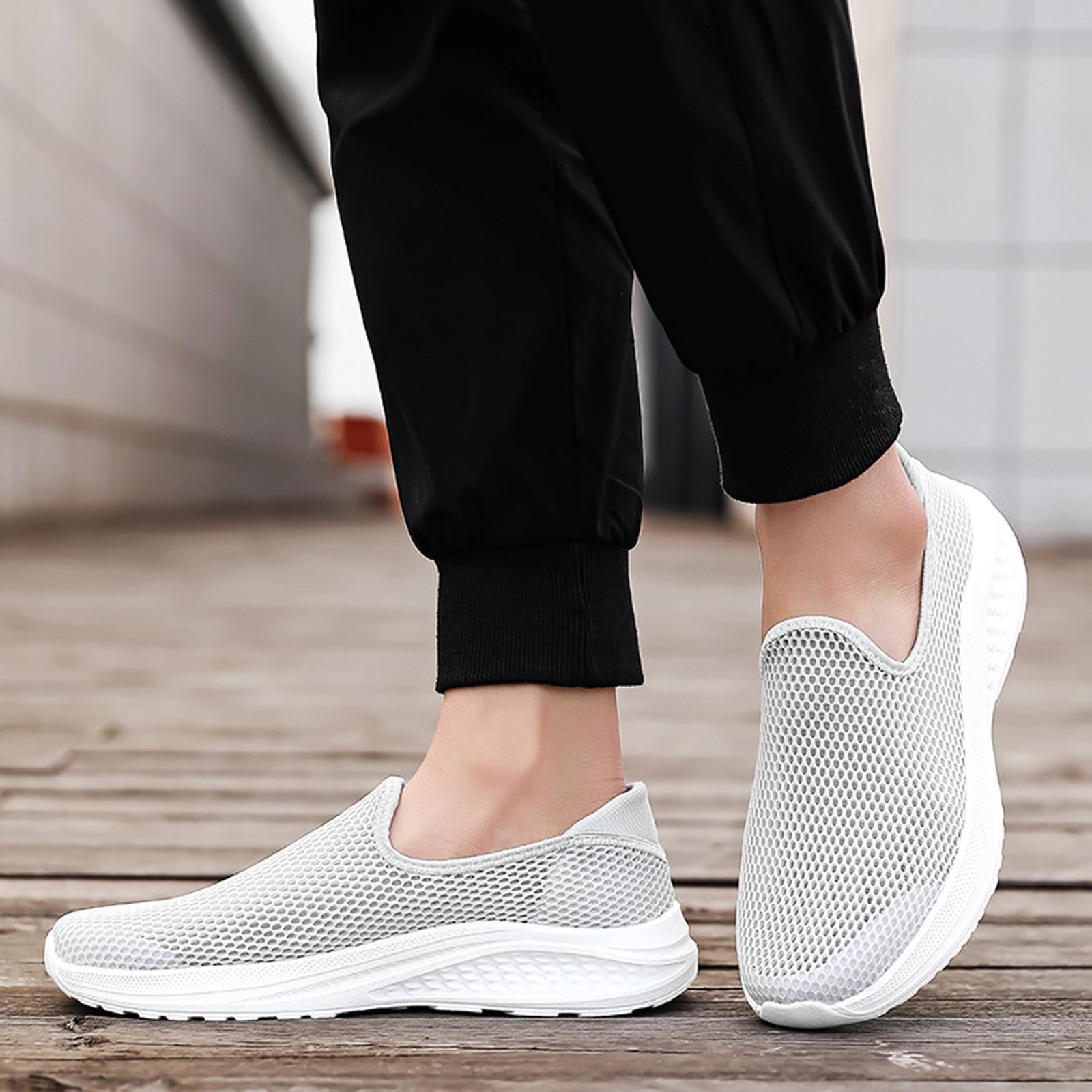 Men's Breathable Slip On Sneakers Lightweight Mesh Casual Walking Shoes for Outdoor Yoga Gym Travel (Grey, 9.5)