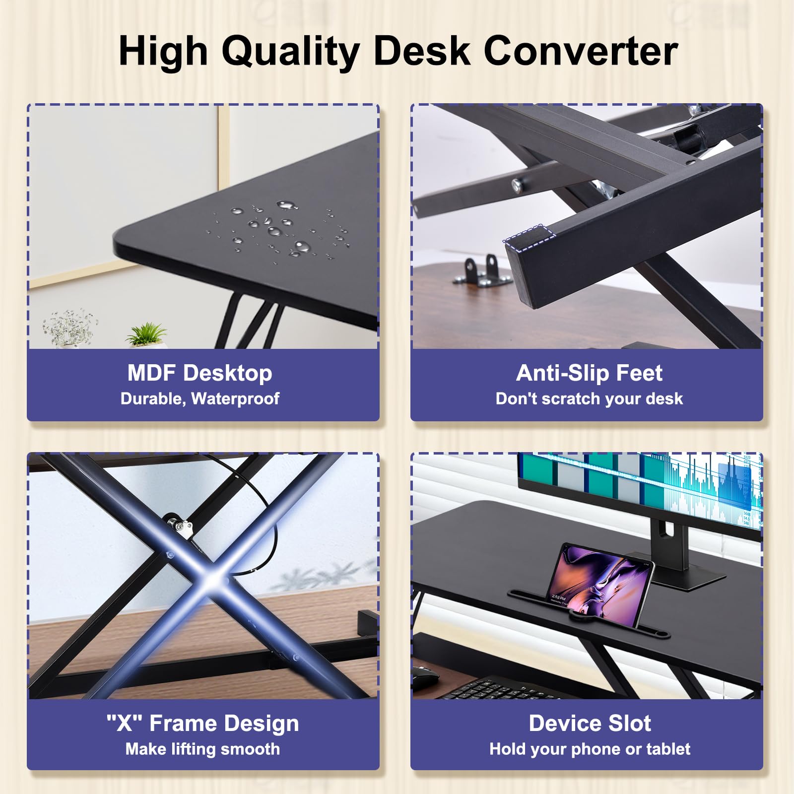 Höhenverstellbarer Schreibtisch-Aufsatz 94 x 40 - Sit-Stand-Erhöhung Macht Jede Workstation zum Standing Desk - mit Tastaturablage Belastbar bis 20 kg Gadgets - Schwarz