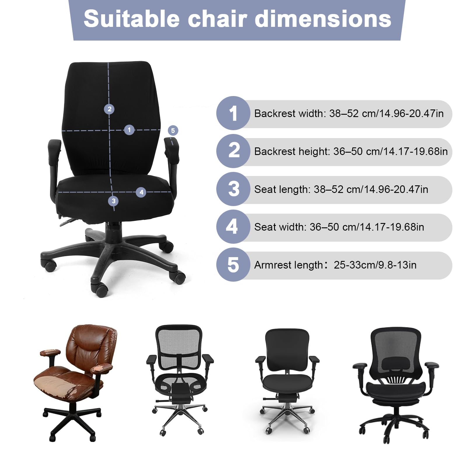 4 fundas elásticas para sillas de computadora, fundas de asiento elásticas para sillas de oficina, fundas protectoras universales para sillas giratorias y accesorios de oficina (negro)