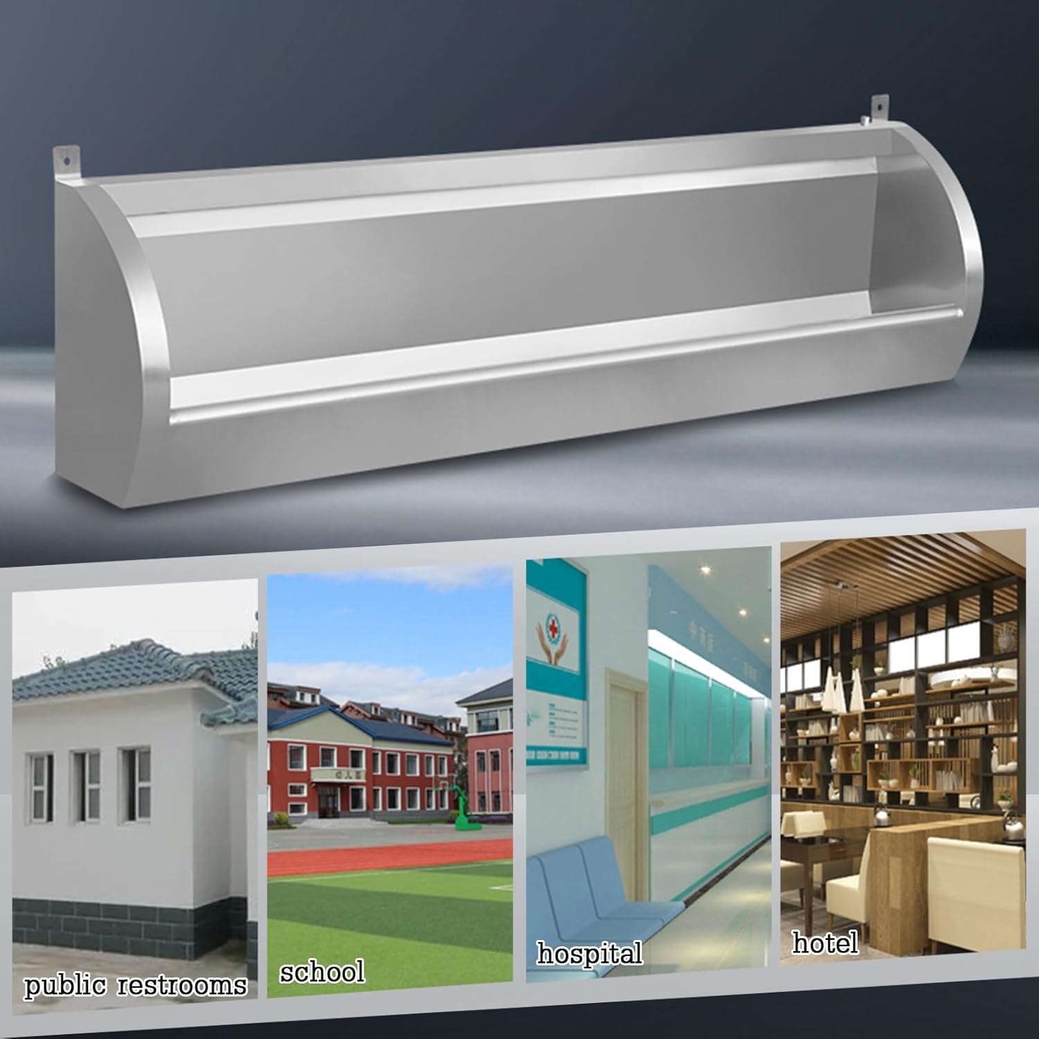 Commercial 304 Stainless Steel Urinal for Men, Wall-Mounted 150cm Anti-Splash and Anti-Odor Trough, Water-Saving Flush for Hospitals, Conference Halls, KTV, and Public Sanitary Areas(100cm)