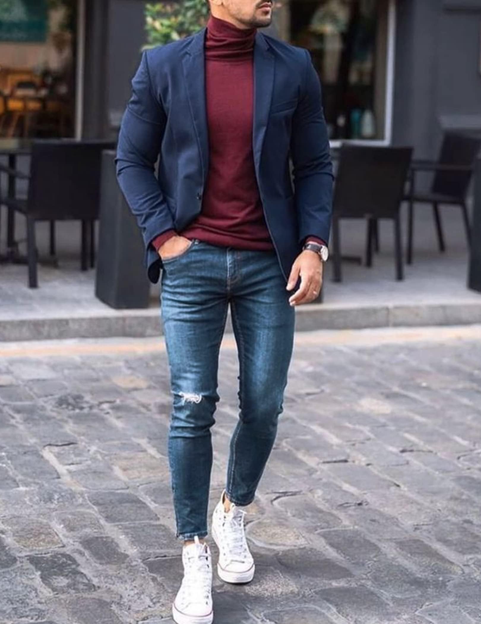 COOFANDY Chaqueta de hombre con estructura deportiva, chaqueta de blazer de ocio, chaqueta de negocios, chaqueta de traje con 1 botón, unicolor, ajuste regular, azul, M