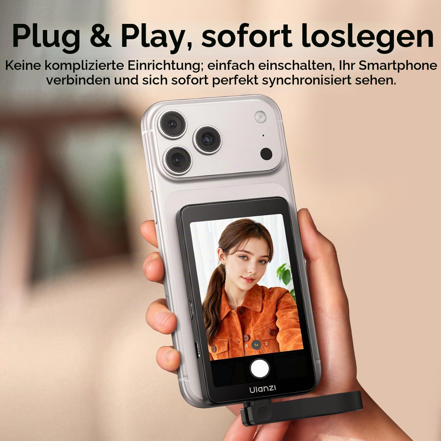 ULANZI VM1 Magnetischer Handy Selfie Monitor 3,97" IPS, 4K 60FPS Vlog Bildschirm, Magsafe Plug & Play, 3-Helligkeitsstufen, USB-C 60W für iPhone 17-15 Android Rückkamera, Live Streaming TikTok YouTube