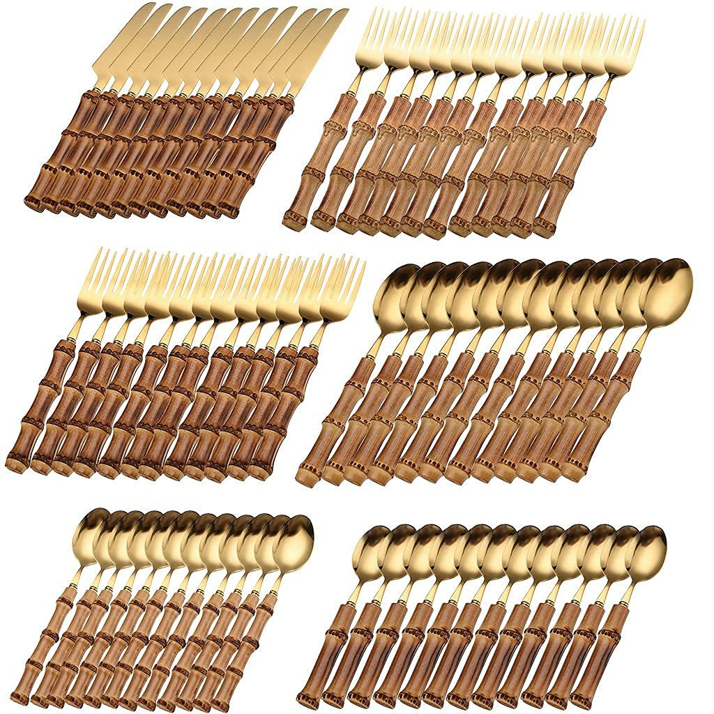 Set di Posate Dorate con Manico, Set di Posate in Acciaio Inox, Utensili da Tavola, Coltello, Forchetta, Cucchiaio, per 4 Persone, 24 Pezzi, per 12 Persone, 72 Pezzi