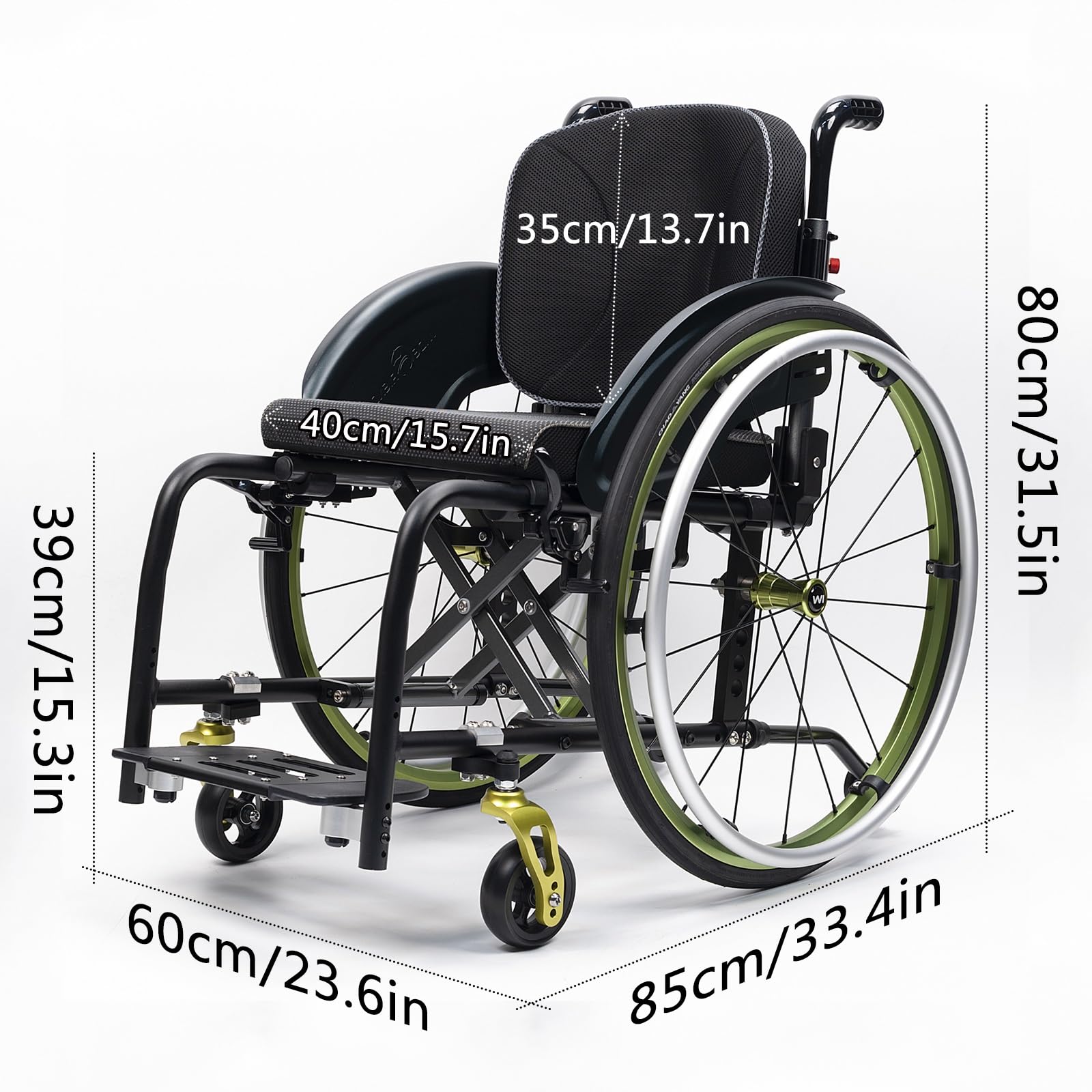 Silla de ruedas manual ligera, silla de ruedas deportiva ultraligera portátil todo terreno, silla de ruedas plegable, sillas de ruedas de transporte con antivuelco(B,40cm/15.7in)