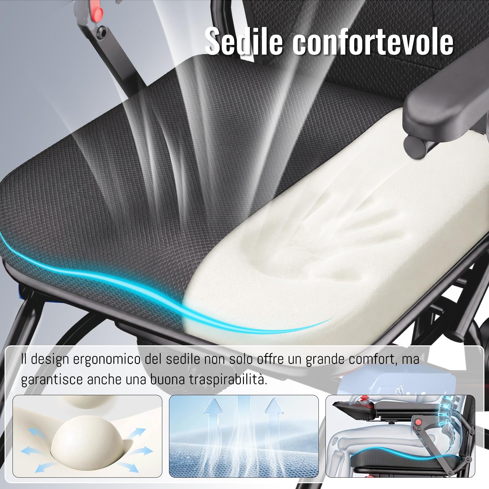 D24 Sedia a Rotelle Elettrica Pieghevole Alluminio per Anziani