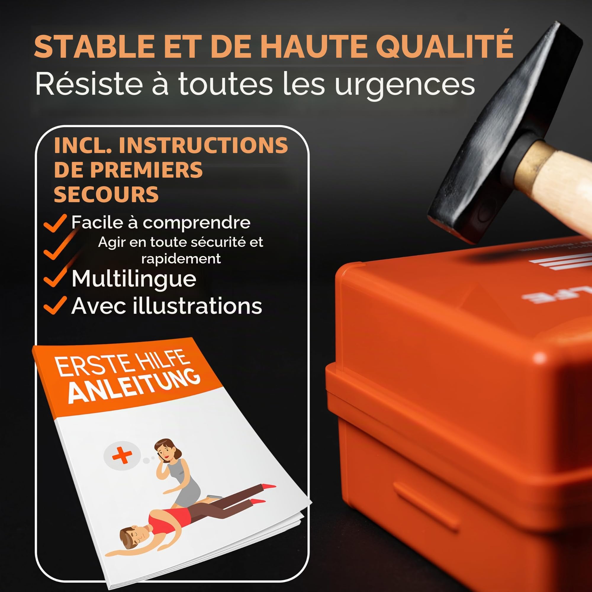 Mallette de premiers secours selon la norme de sécurité actuelle 2026 [DIN 13157:2021] | Avec support mural, 5 autocollants et plombs – Boîte de premiers secours pour la gatronomie, le bureau, la