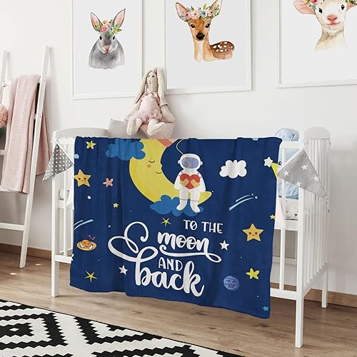 Miniatura 19 de Manta espacial de astronautas con texto en inglés "I Love You to The Moon and Back", estampado nocturno de cielo estrellado y luna, manta azul