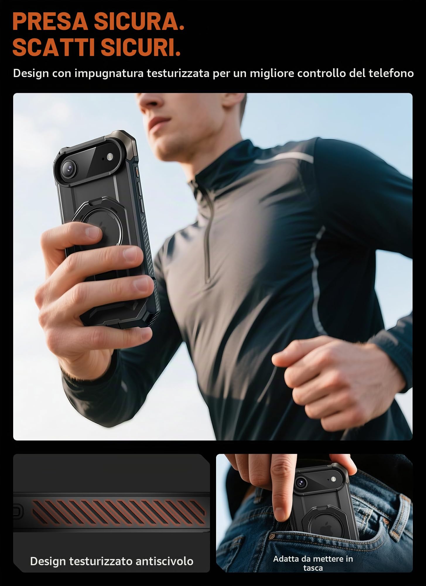 SUPCASE Cover per iPhone Air 6.5 Pollici con Supporto (Unicorn Beetle Grip), [Compatibile con MagSafe] [Protezione Militare dalle Cadute] - Custodia Magnetica Robusta e Resistente (Nero)