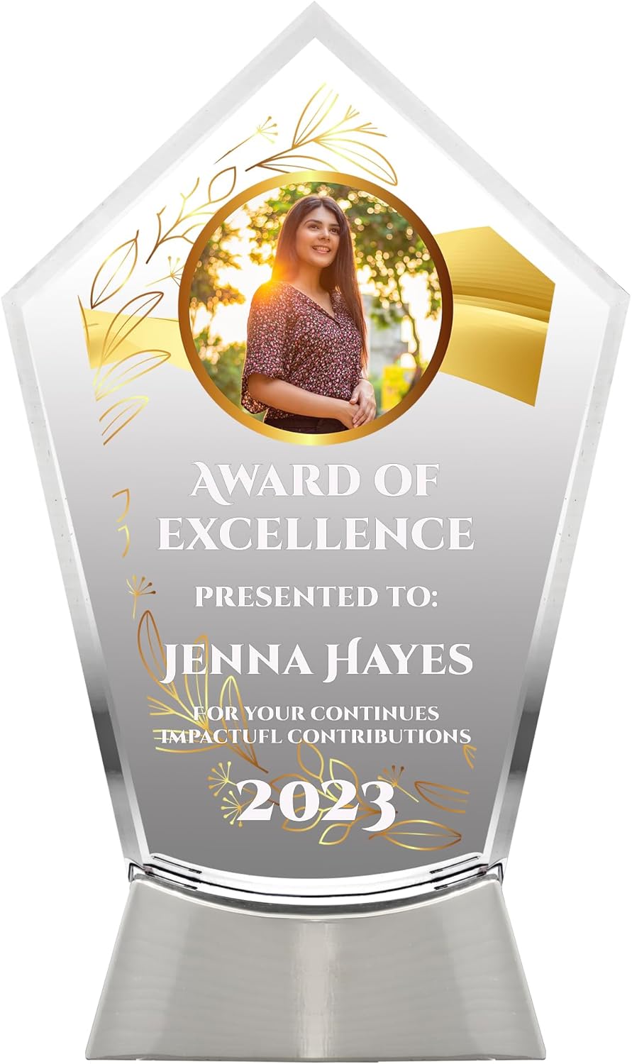 8 1/2" Personalized Glass Plaque for Awards and Trophies, Custom Award for Employee of the Month, Retirement, Leadership and Appreciation Gifts (Design 5)