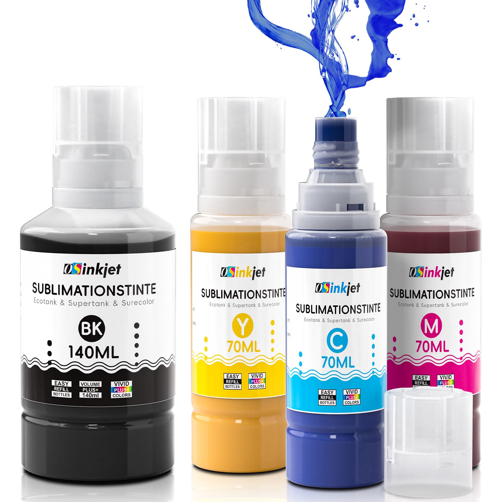 Osinkjet Sublimationstinte Kompatibel für Epson Ecotank ET-1810 ET-2810 ET-2820 ET-2870 ET-2861 ET-2862 ET-15000 ET-8550 ET-2850 ET-2856 ET-2811 ET-2876 (Schwarz,Cyan, Magenta,Gelb)