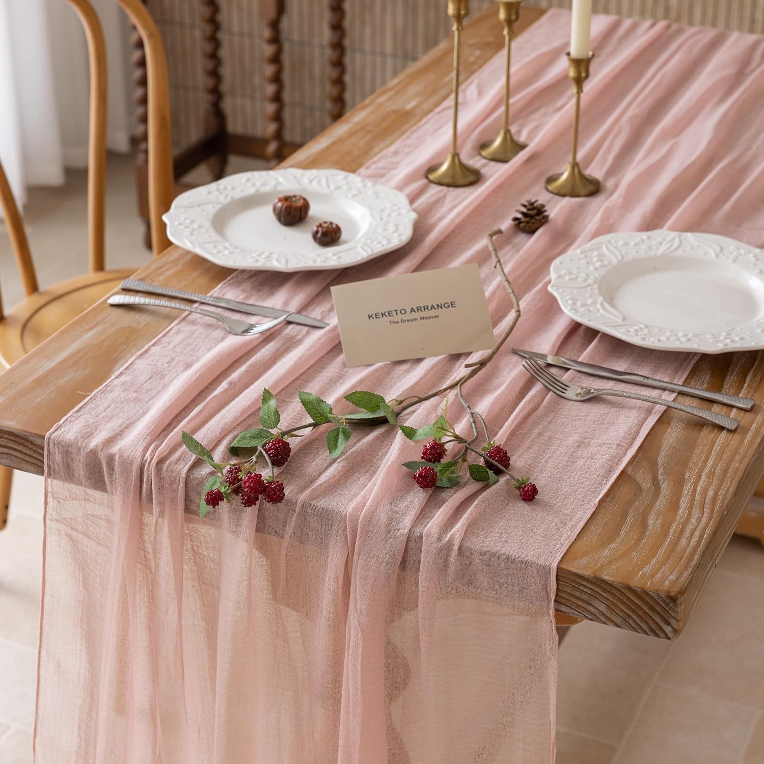 Pink Table Runner Cheesecloth Gauze Rustic 90cm x180cm for Wedding Baby Shower Bridal Shower Birthday Engagement Party Long Sheer Boho Centerpiece Summer Home Decorations-image-40