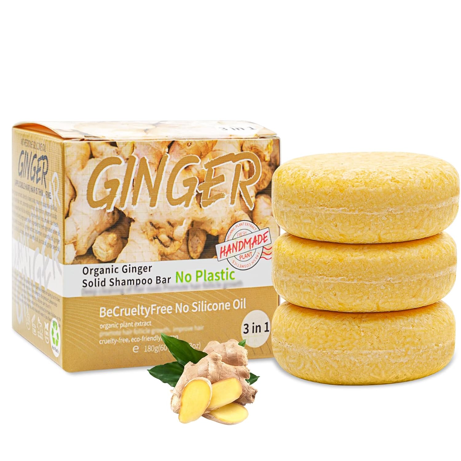 SUNDEER 3PCS Ginger Hair Shampoo Bar Ginger Shampoo Soap