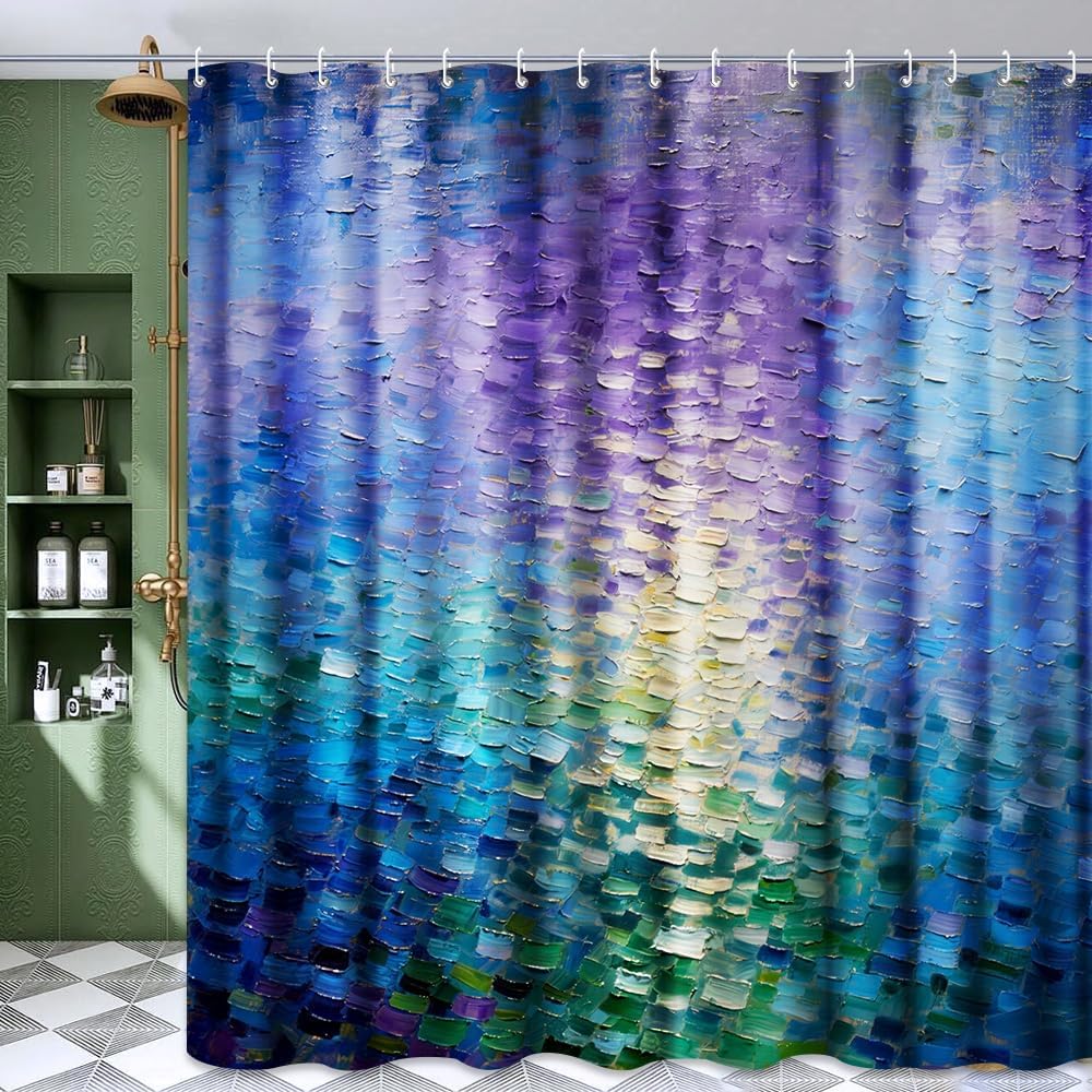 INVIN ART Bathroom Shower Curtain Set with Hooks, Modern Impressionism Series Inspired by Claude Monet, Home Art Paintings Pictures for Bathroom