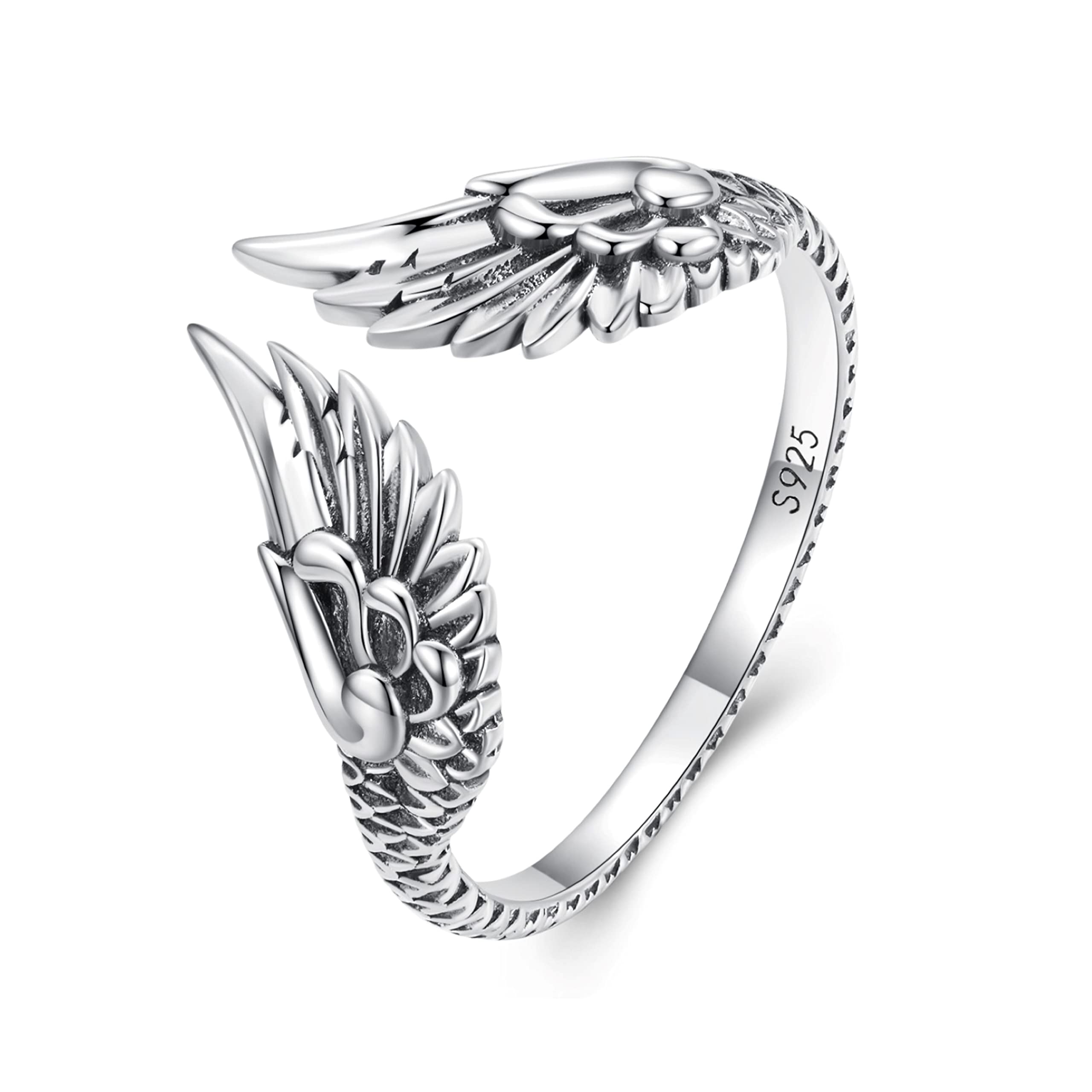 Bellitia Jewelry Anillo de Alas de Ángel Vintage de Moda, Anillo Ajustable Plata de ley 925/1000 para Mujer, Anillos Abiertos joyería para Mujeres y Niñas