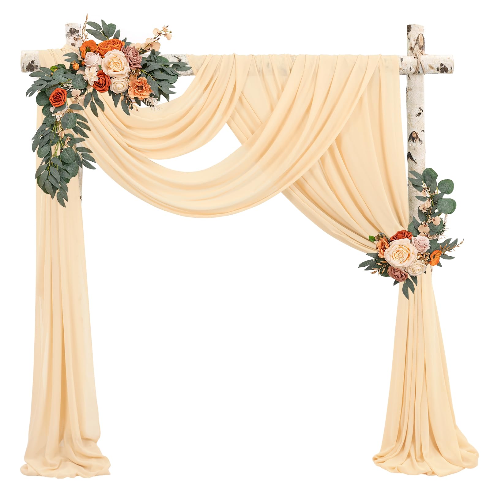 Panneaux de tissu drapé en mousseline de soie pour arche de mariage, 71,1 x 5,8 m, champagne