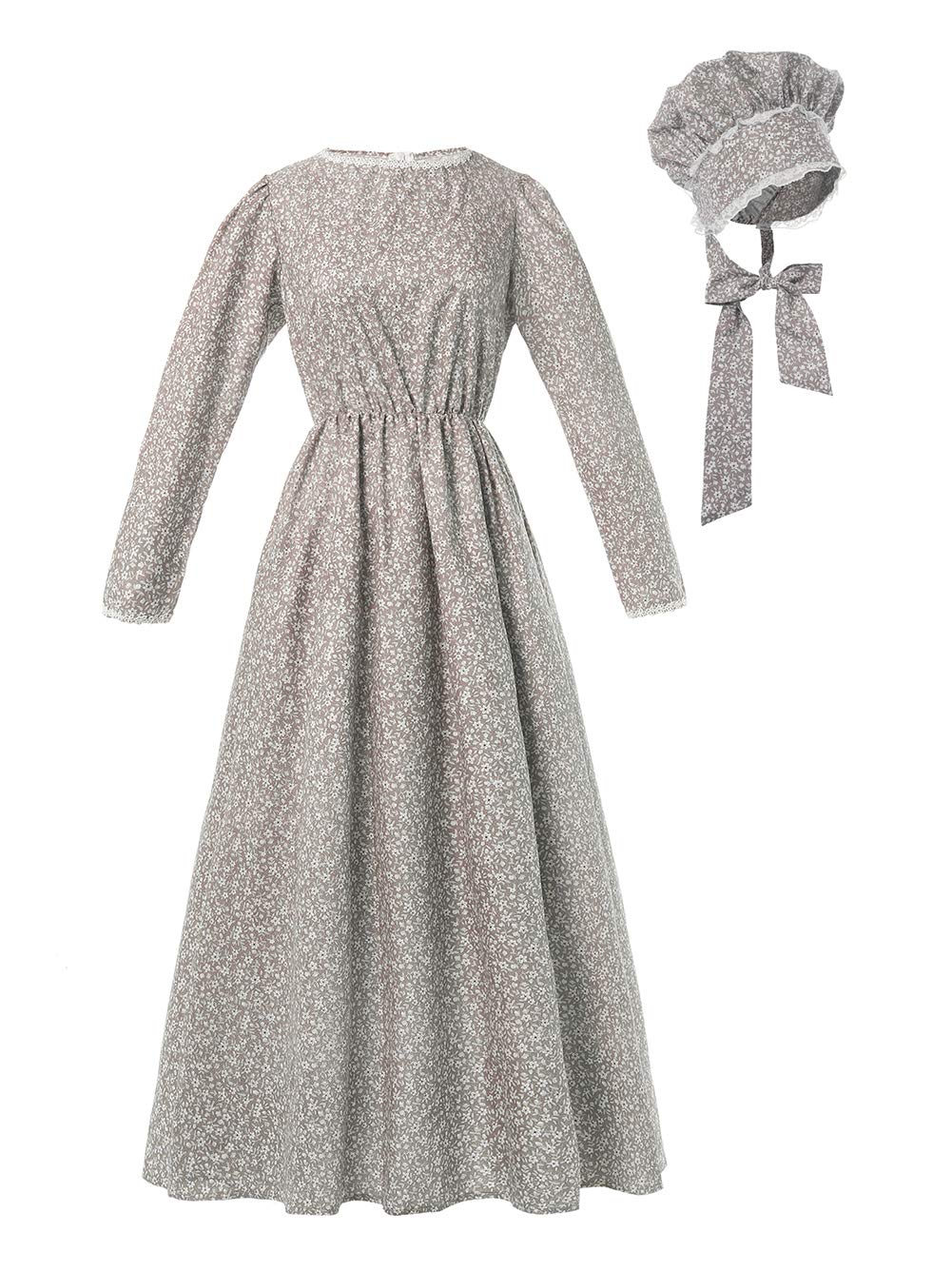 CR ROLECOSROLECOS Pioneer Women Costume Floral Prairie Dress Deluxe Colonial Dress Laura Ingalls Costume